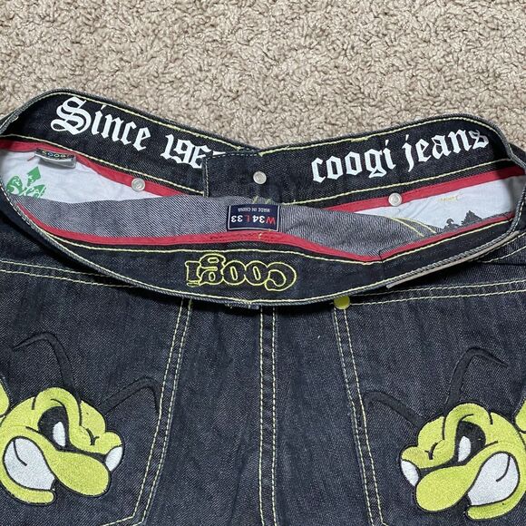 Coogi Jeans Mens 34x33 Dark Wash Baggy Embroidered Yellow Hornet Bee Y2K Hip Hop - Picture 2 of 15